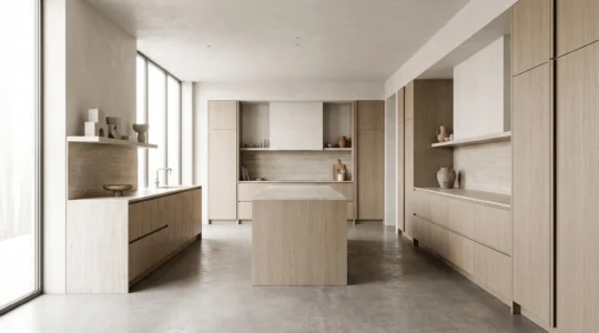 Cocina moderna y luminosa diseñada para optimizar los desplazamientos diarios