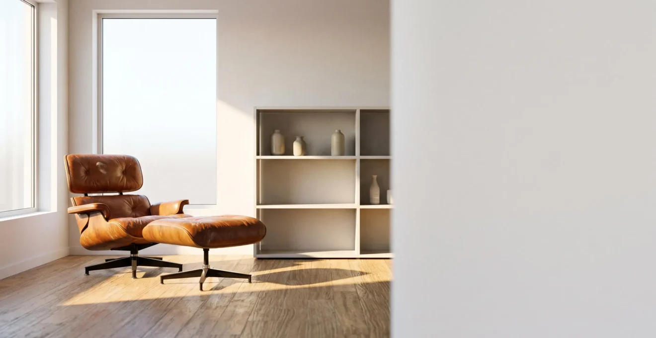 Salón de estilo contemporáneo auténtico con una pieza de diseño icónica y objetos con historia, alejado de la estética de catálogo