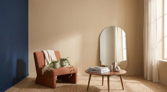 Salón decorado con tres colores estratégicos que crean una sensación de mayor amplitud